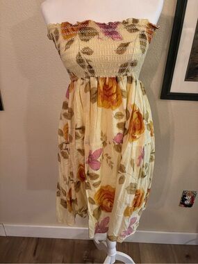 Raviya Yellow Floral Smocked Strapless Sundress with Pink Accents